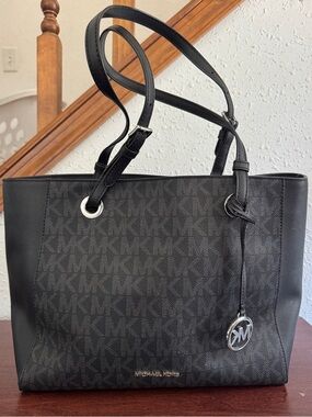 Michael Kors Black MK Logo Tote with Silver Charm